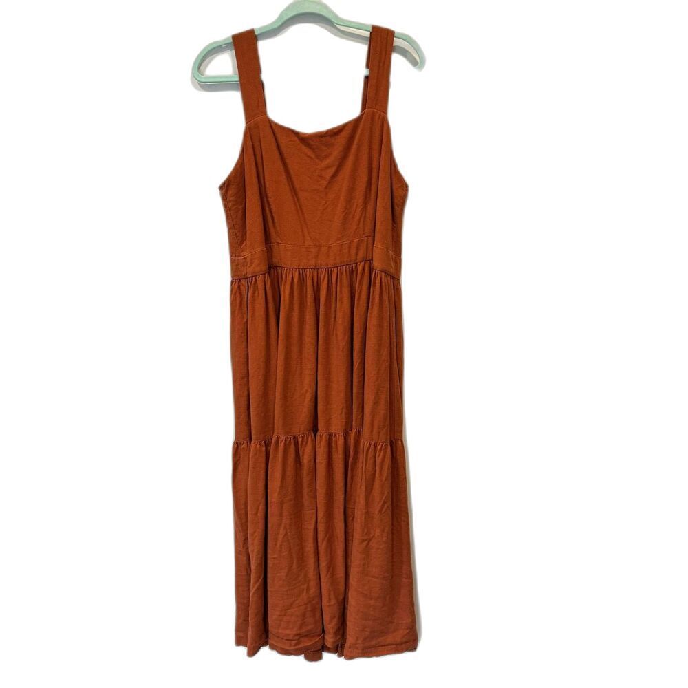 Ann Taylor Midi Dress Tiered Linen Sleeveless Rust Orange Women sz 14 Casual - Picture 2 of 11